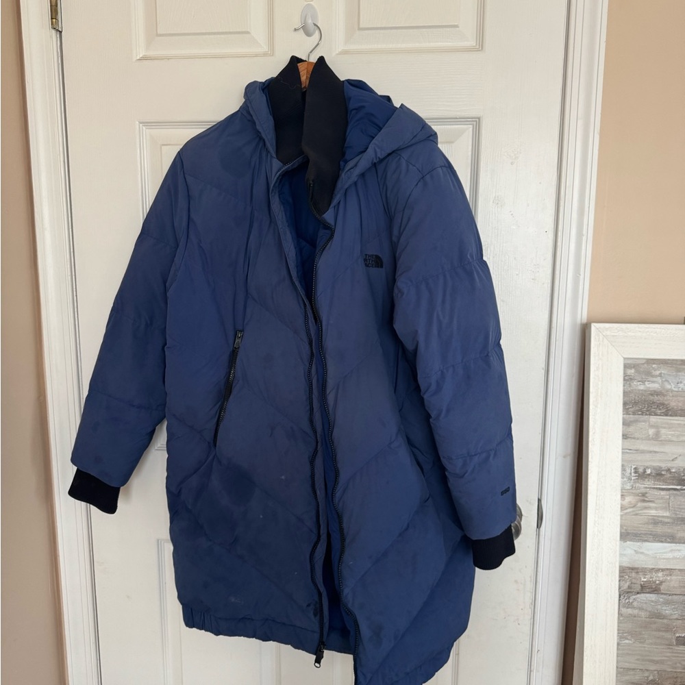 BLUE HOODED PUFFER COAT - Picture 3 of 6